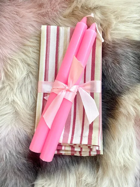Serviettes - Rasberry and Beige Stripe — view 2
