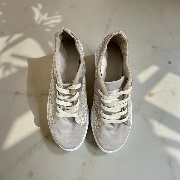 Sneakers -  Sparkle, Textured Grey and Pewter Leather - Size 39