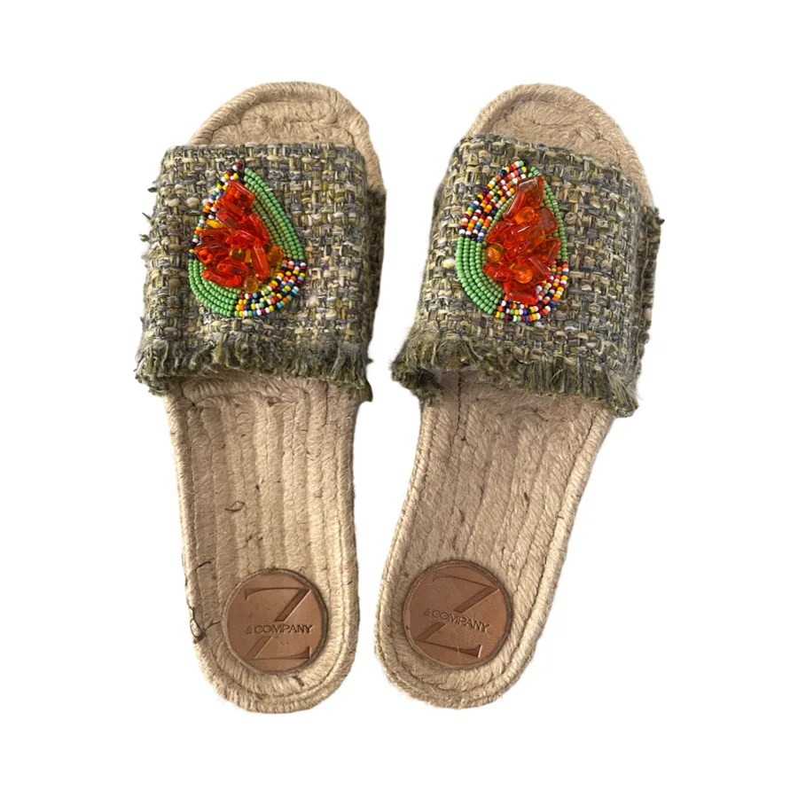 Sandals - Green and Orange Beaded Slides