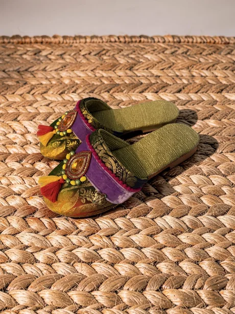Multi Coloured Sari Babouche Mules - Size 6 — view 2