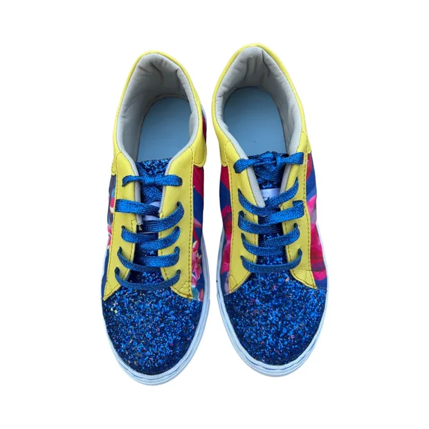 Sneakers -  Blue Sparkles and Florals - Size 40