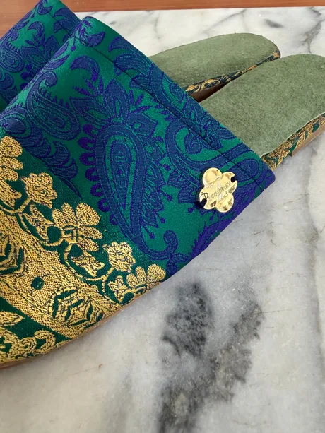 Emerald Green and Blue Babouche Mules - Size 7 — view 2