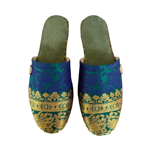 Emerald Green and Blue Babouche Mules - Size 7
