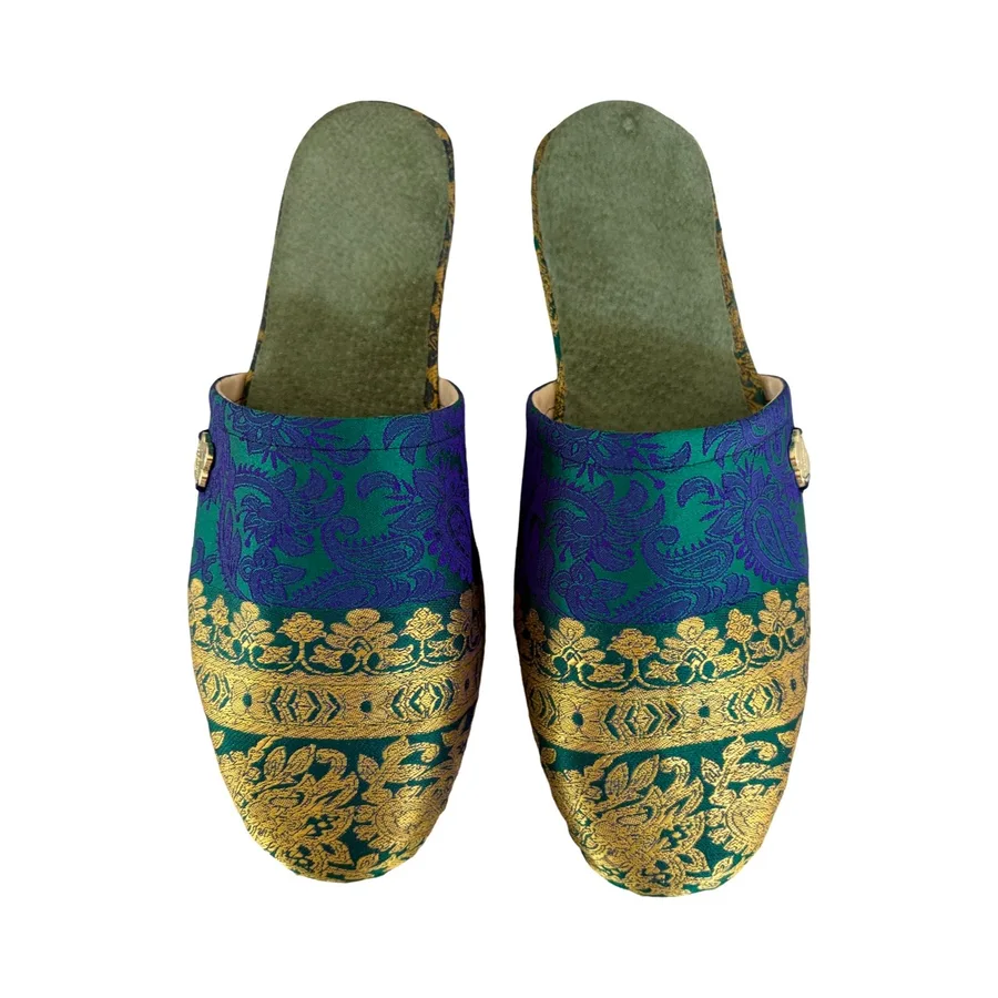 Emerald Green and Blue Babouche Mules - Size 7