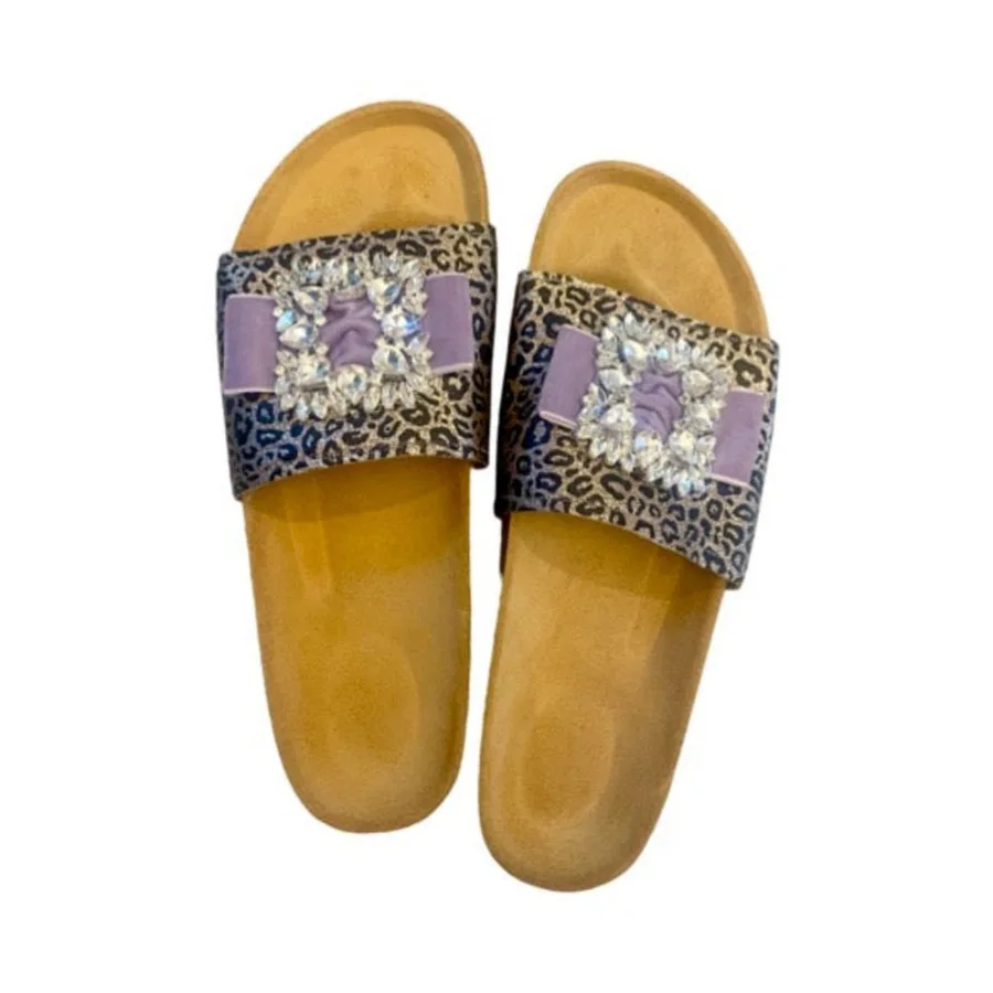 Sandals - Leopard Print Rose Gold Leather with Buckle