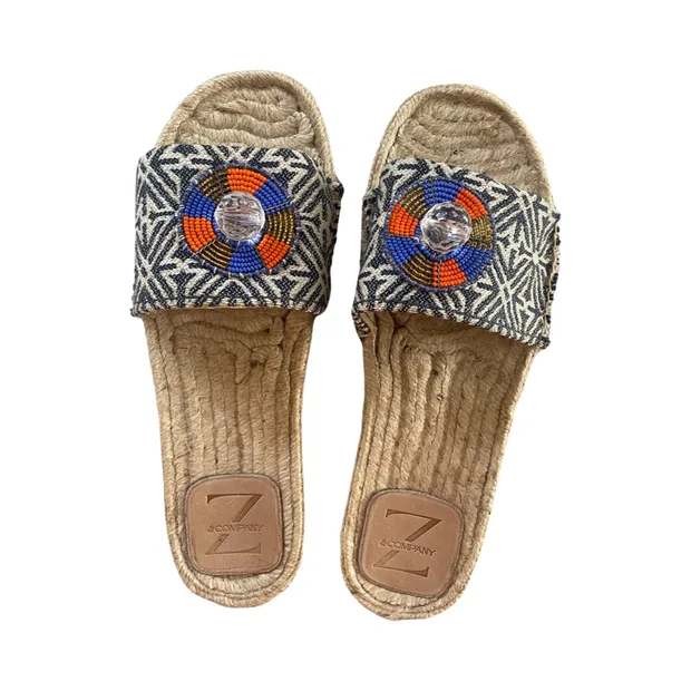 Sandals - Navy Espadrilles with Colourful Beads