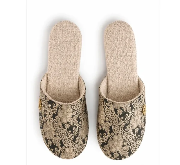 Babouche Mules in black and cream Sari - Size 6